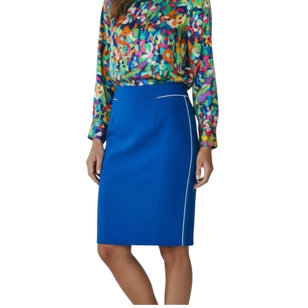 Spiegel Modern Straight Blue Cheetah Print Lined Pencil Skirt 10 Colorful